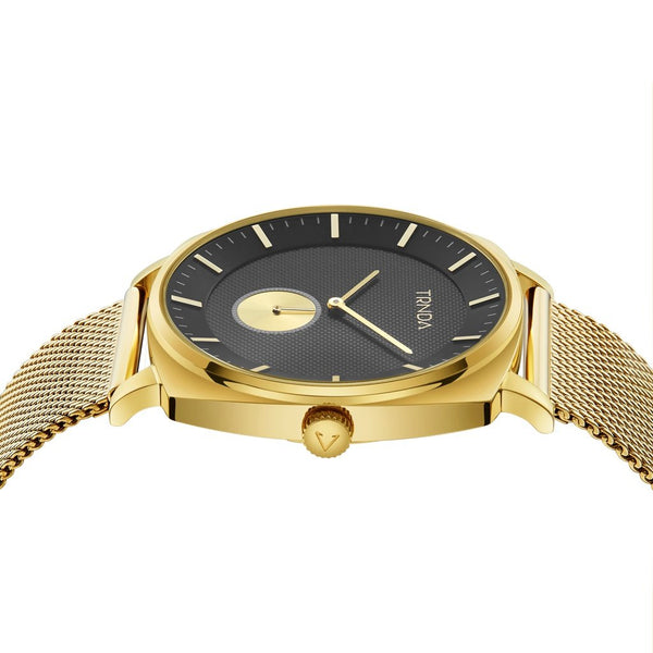 Trnda Men's Gold Stainless Steel Watch, Black Dial | Trn-Ss45g by i-watch