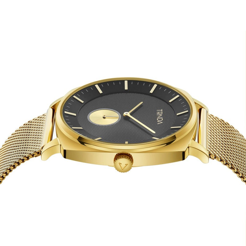 Trnda Men's Gold Stainless Steel Watch, Black Dial | Trn-Ss45g by i-watch