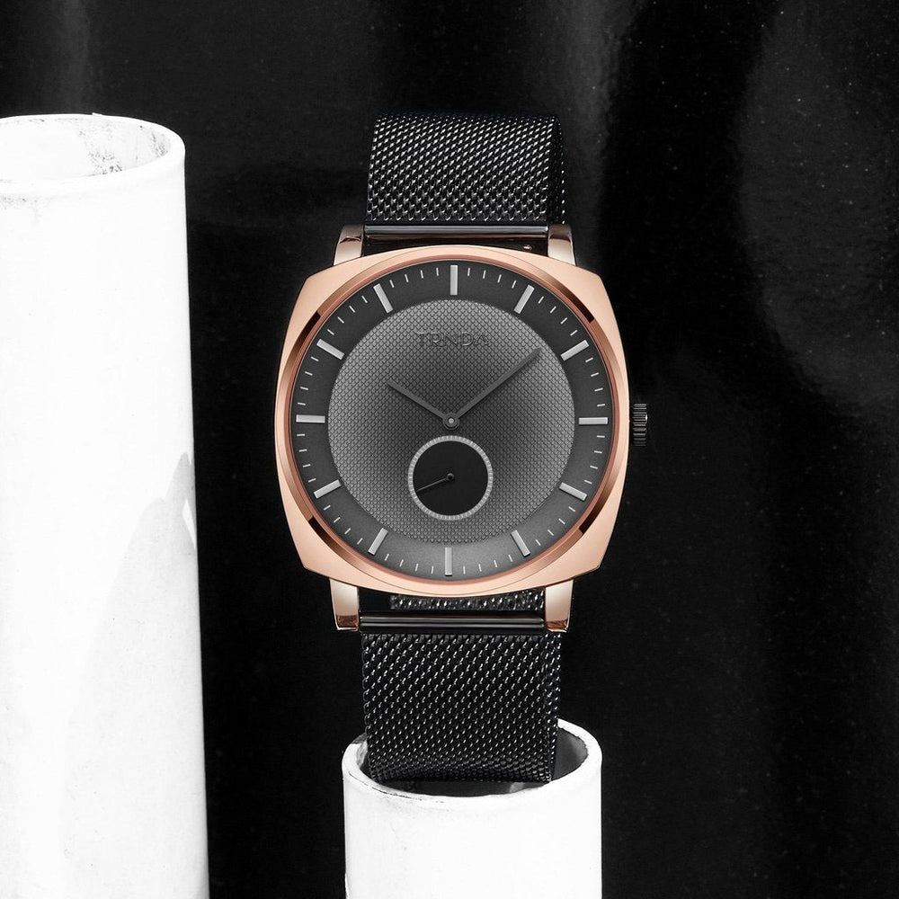 Trnda Men's Rose Gold Stainless Steel Watch, Black Mesh Band | Trnda45mm by i-watch