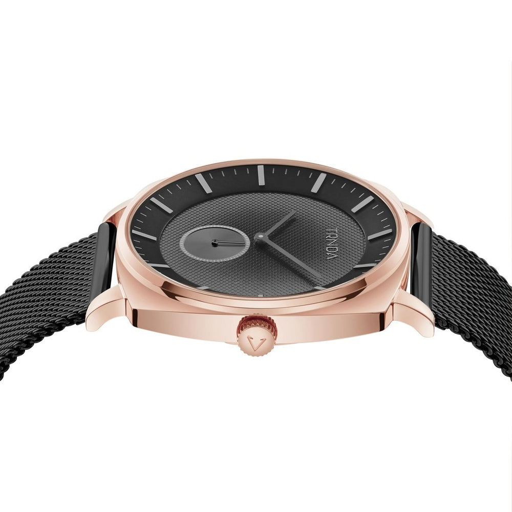 Trnda Men's Rose Gold Stainless Steel Watch, Black Mesh Band | Trnda45mm by i-watch