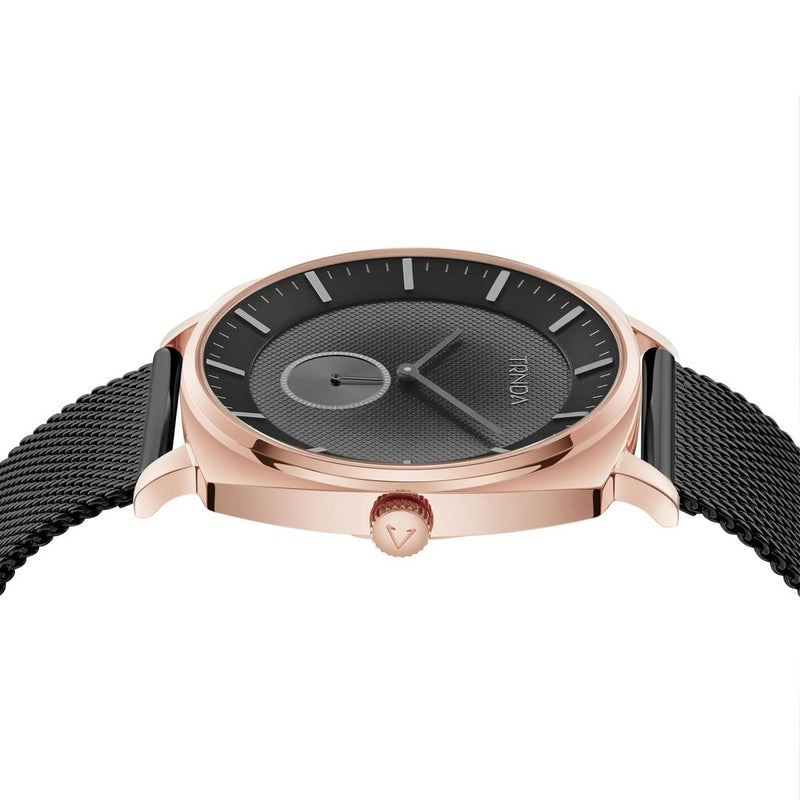 Trnda Men's Rose Gold Stainless Steel Watch, Black Mesh Band | Trnda45mm by i-watch