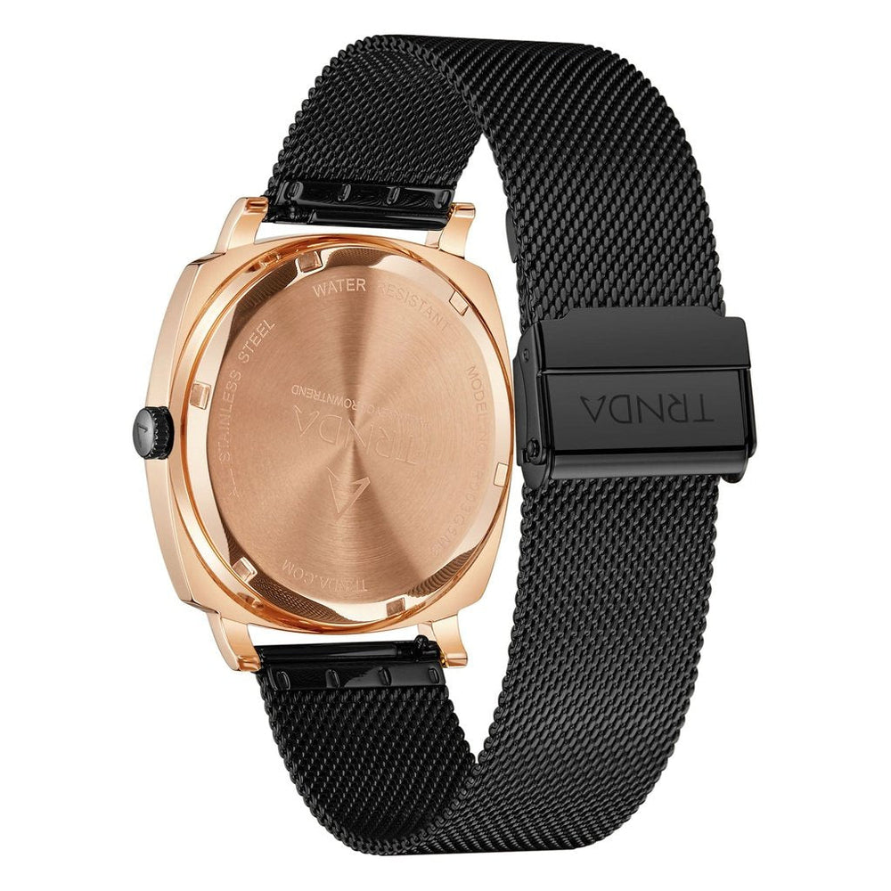 Trnda Men's Rose Gold Stainless Steel Watch, Black Mesh Band | Trnda45mm by i-watch