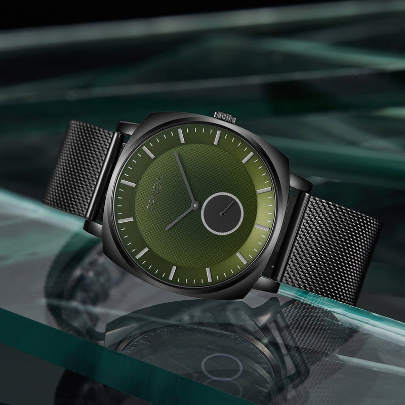 Trnda Men's Stainless Steel Black Watch, Seaweed Green Dial | Trn-045bm by i-watch