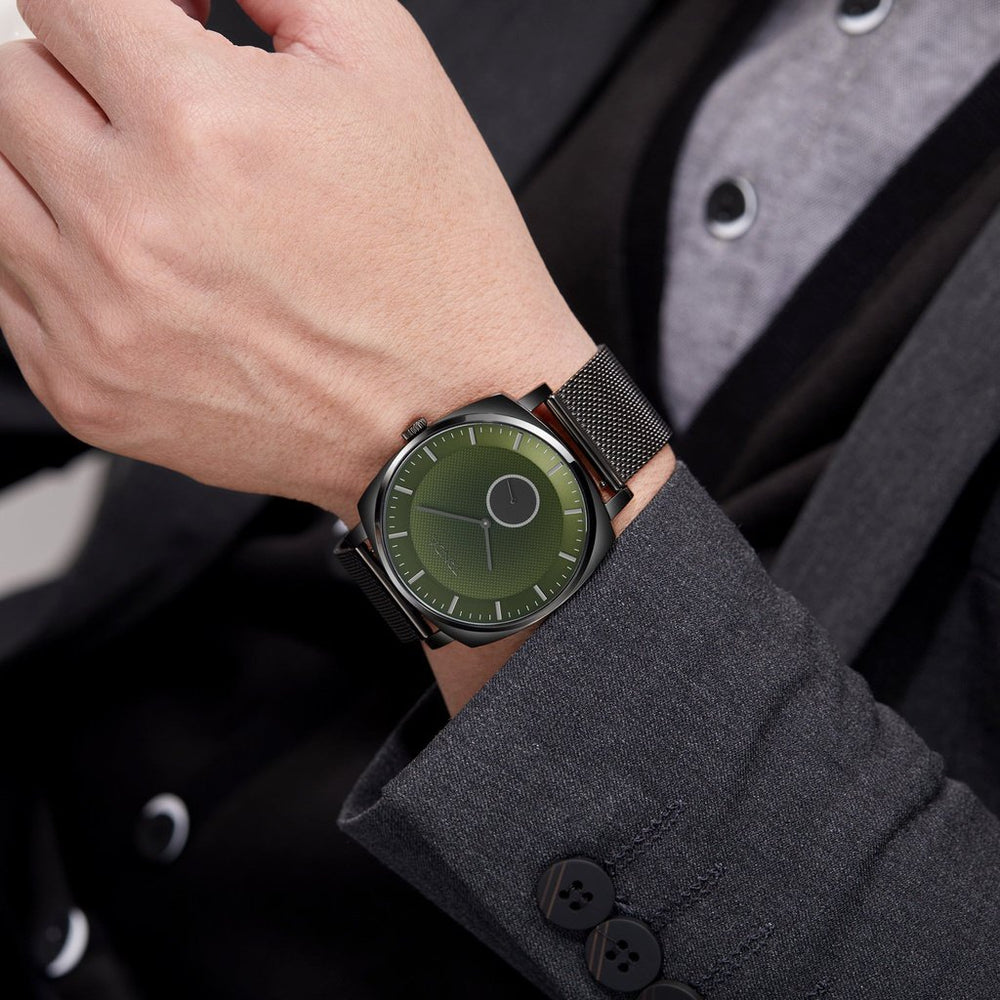 Trnda Men's Stainless Steel Black Watch, Seaweed Green Dial | Trn-045bm by i-watch