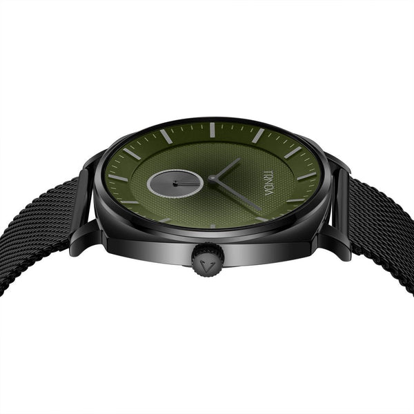 Trnda Men's Stainless Steel Black Watch, Seaweed Green Dial | Trn-045bm by i-watch