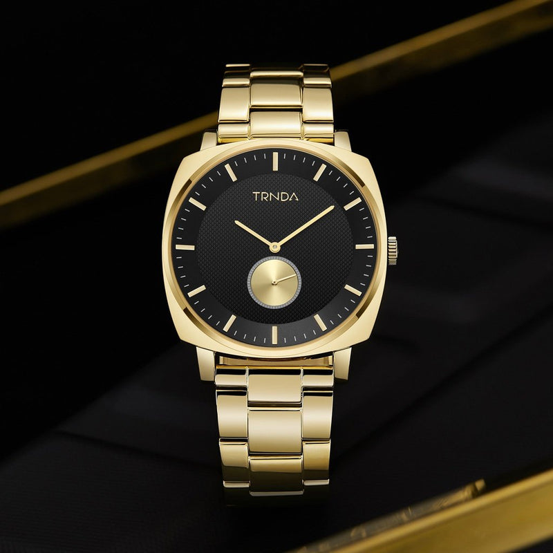 Trnda Men's Gold Stainless Steel Watch, Black Dial | Trnda-045 by i-watch