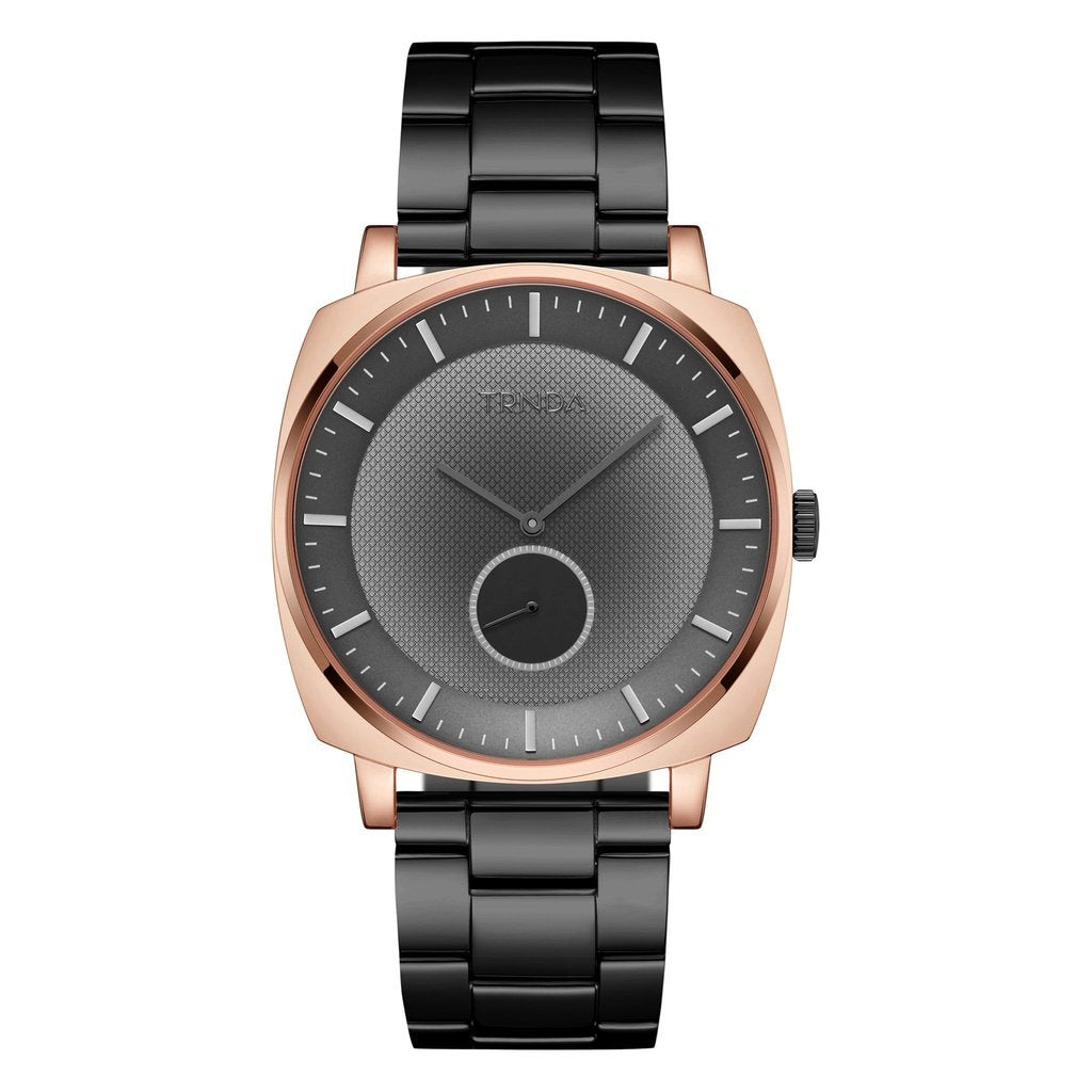 TRNDA STAINLESS STEEL SQUARE ROSE GOLD MEN'S WATCH - ELEGANT GRADIENT GREY DIAL & BLACK BAND