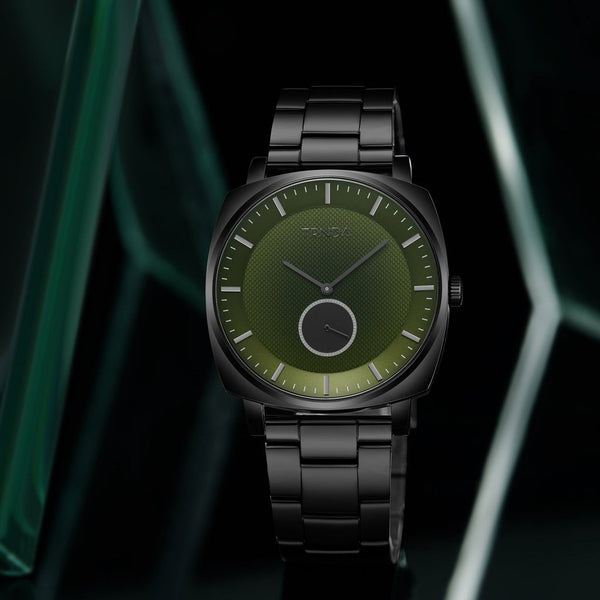 Trnda Men's Black Stainless Steel Watch, Seaweed Green Dial | Tr45b by i-watch