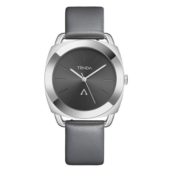 TRNDA Women's Watch with Silver Stainless Steel Case and Gray Leather Band