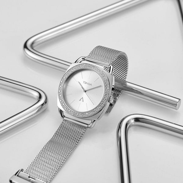Trnda Women's Stainless Steel Watch, Silver Mesh Band | Trn-35.8s by i-watch