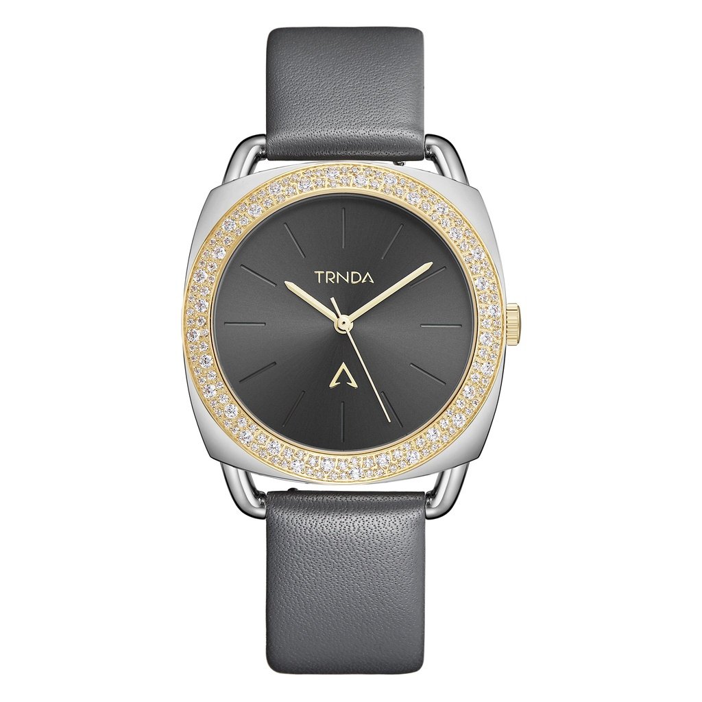 TRNDA Women's Watch with Silver Stainless Steel Case and Gray Leather Band