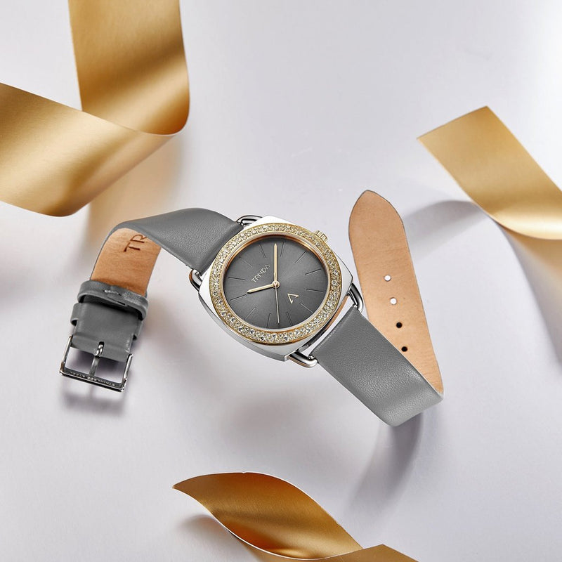 Trnda Women's Watch With Silver Stainless Steel Case And Gray Leather Band by i-watch