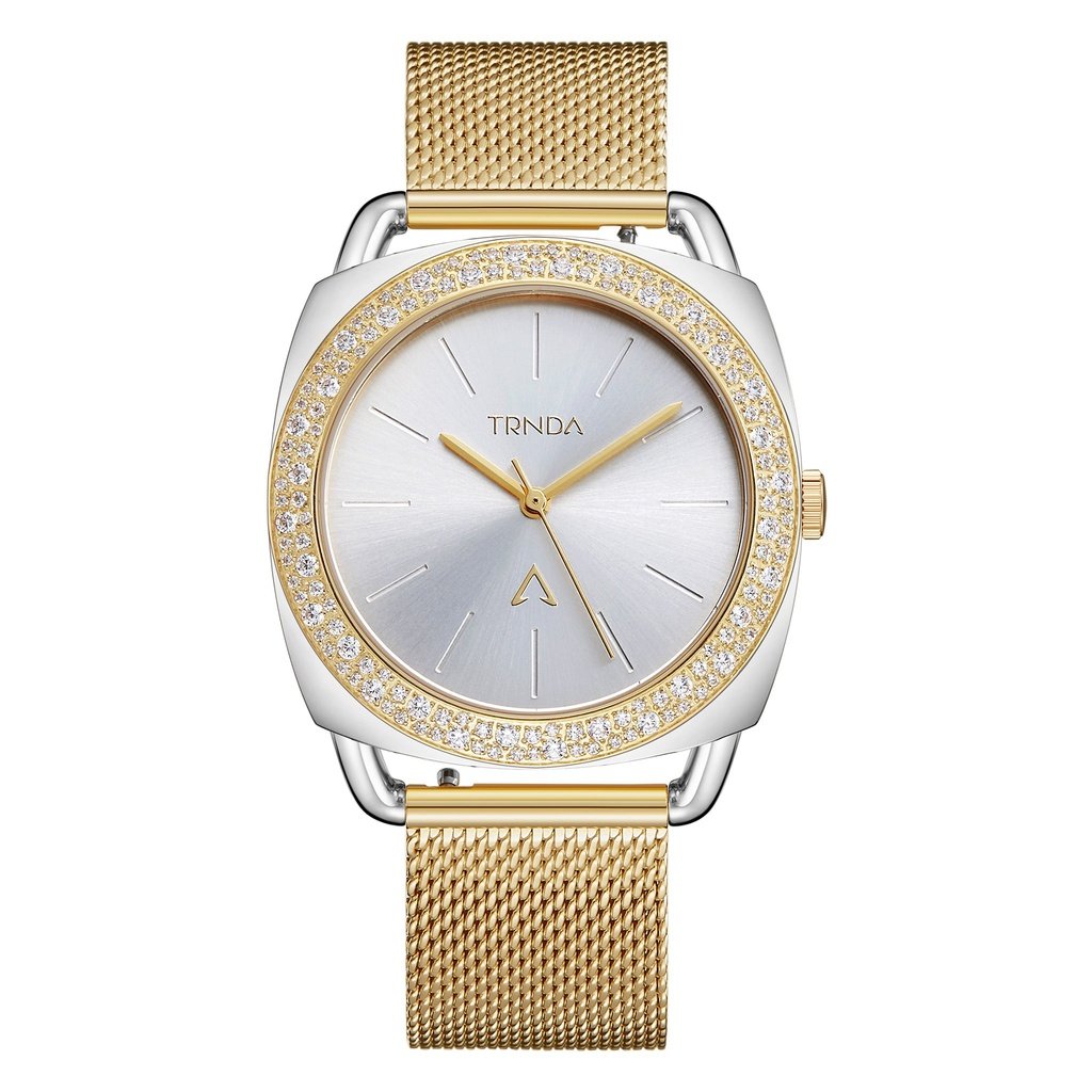 TRNDA Women's Watch with Silver Stainless Steel Case and Gold Stainless Steel Band
