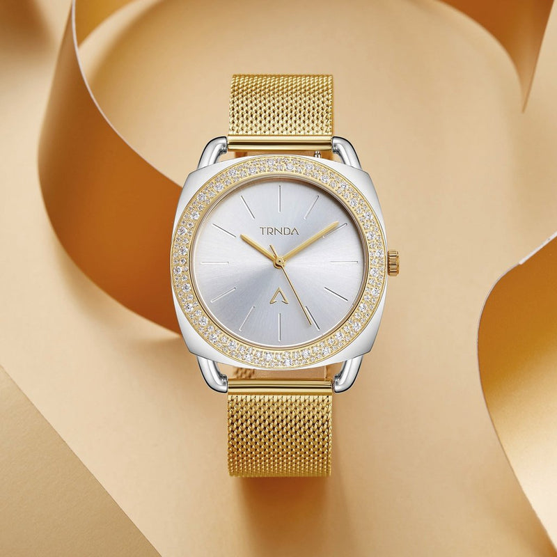 Trnda Women's Stainless Steel Gold Mesh Watch, Silver Dial | Trnda-35.8 by i-watch