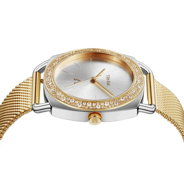 Trnda Women's Stainless Steel Gold Mesh Watch, Silver Dial | Trnda-35.8 by i-watch