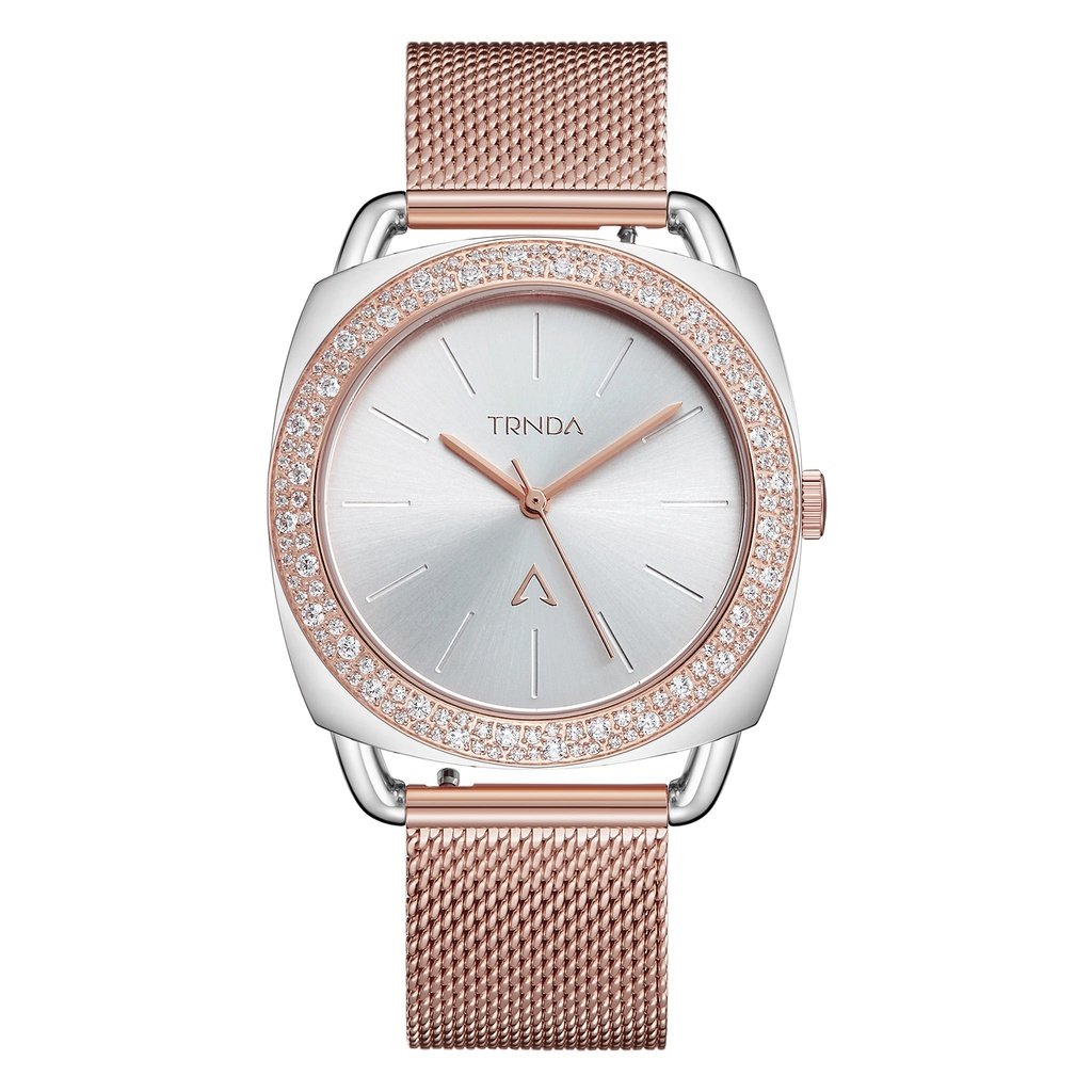 TRNDA Women's Watch with Silver Stainless Steel Case and Rose Gold Stainless Steel Band