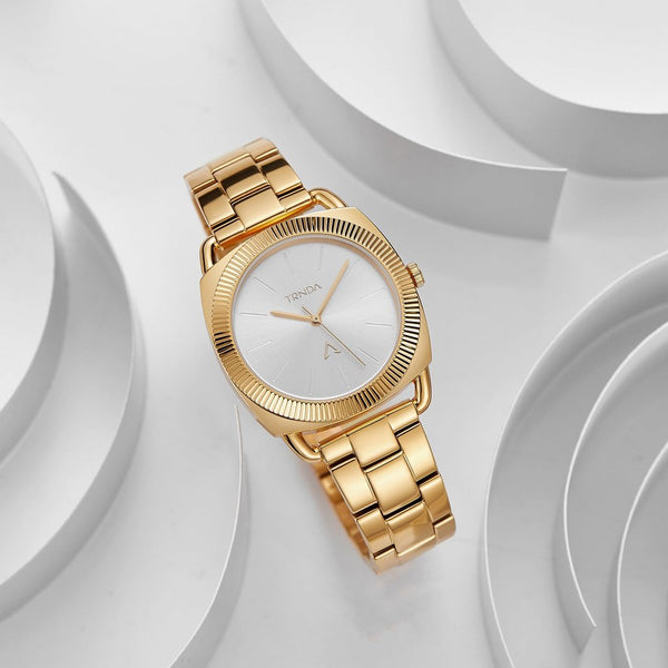 Trnda Women's Gold Stainless Steel Watch, Silver Dial | Trn-1234 by i-watch