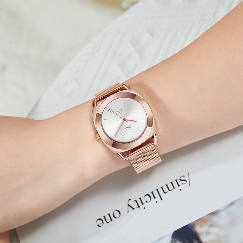 Trnda Women's Rose Gold Stainless Steel Watch, Silver Dial | Trnda-001 by i-watch