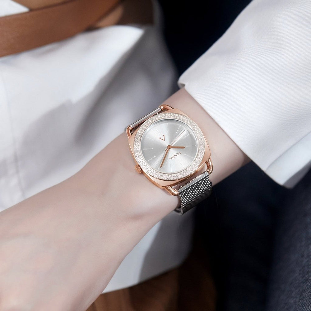 Trnda Women's Rose Gold Stainless Steel Watch, Silver Dial | Trnda-001 by i-watch