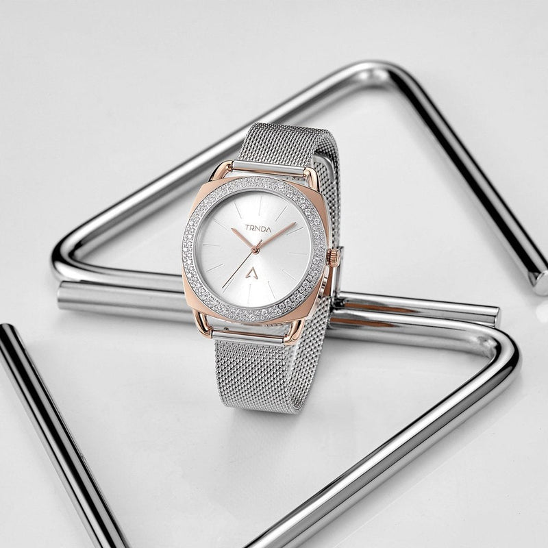Trnda Women's Rose Gold Stainless Steel Watch, Silver Dial | Trnda-001 by i-watch