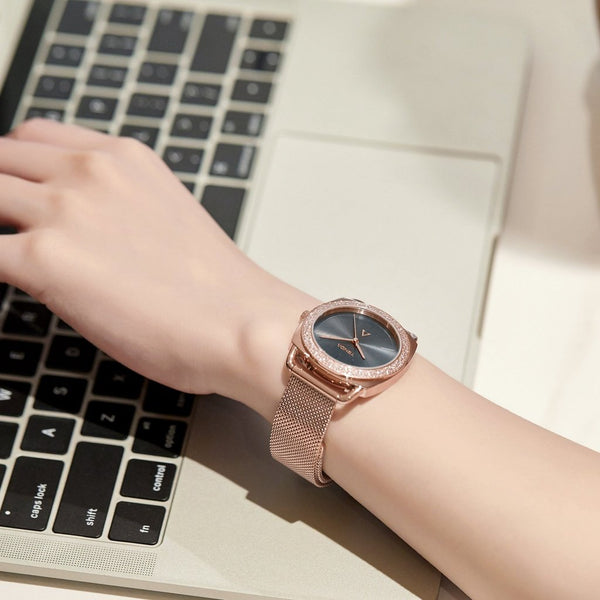 Trnda Women's Rose Gold Stainless Steel Watch, Black Dial | Trn-35.8-Rg by i-watch