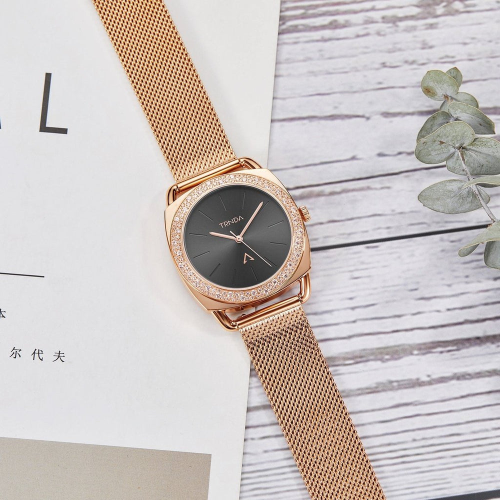 Trnda Women's Rose Gold Stainless Steel Watch, Black Dial | Trn-35.8-Rg by i-watch