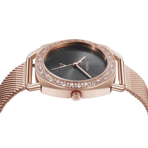 Trnda Women's Rose Gold Stainless Steel Watch, Black Dial | Trn-35.8-Rg by i-watch