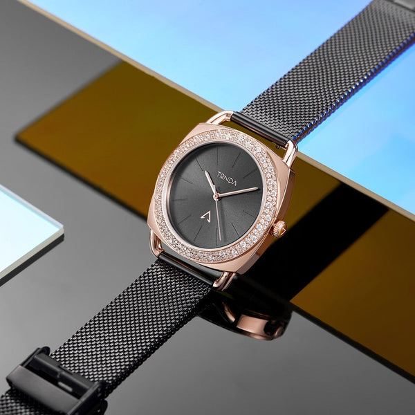 Trnda Women's Rose Gold Watch, Black Dial | Trnda-Rg35.8 by i-watch