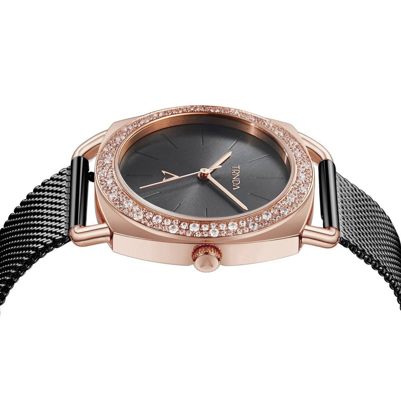 Trnda Women's Rose Gold Watch, Black Dial | Trnda-Rg35.8 by i-watch