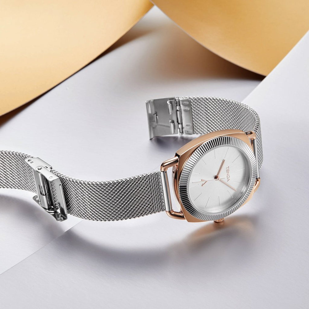 Trnda Women's Rose Gold Stainless Steel Watch, Silver Dial | Trnda-Rg35.8 by i-watch