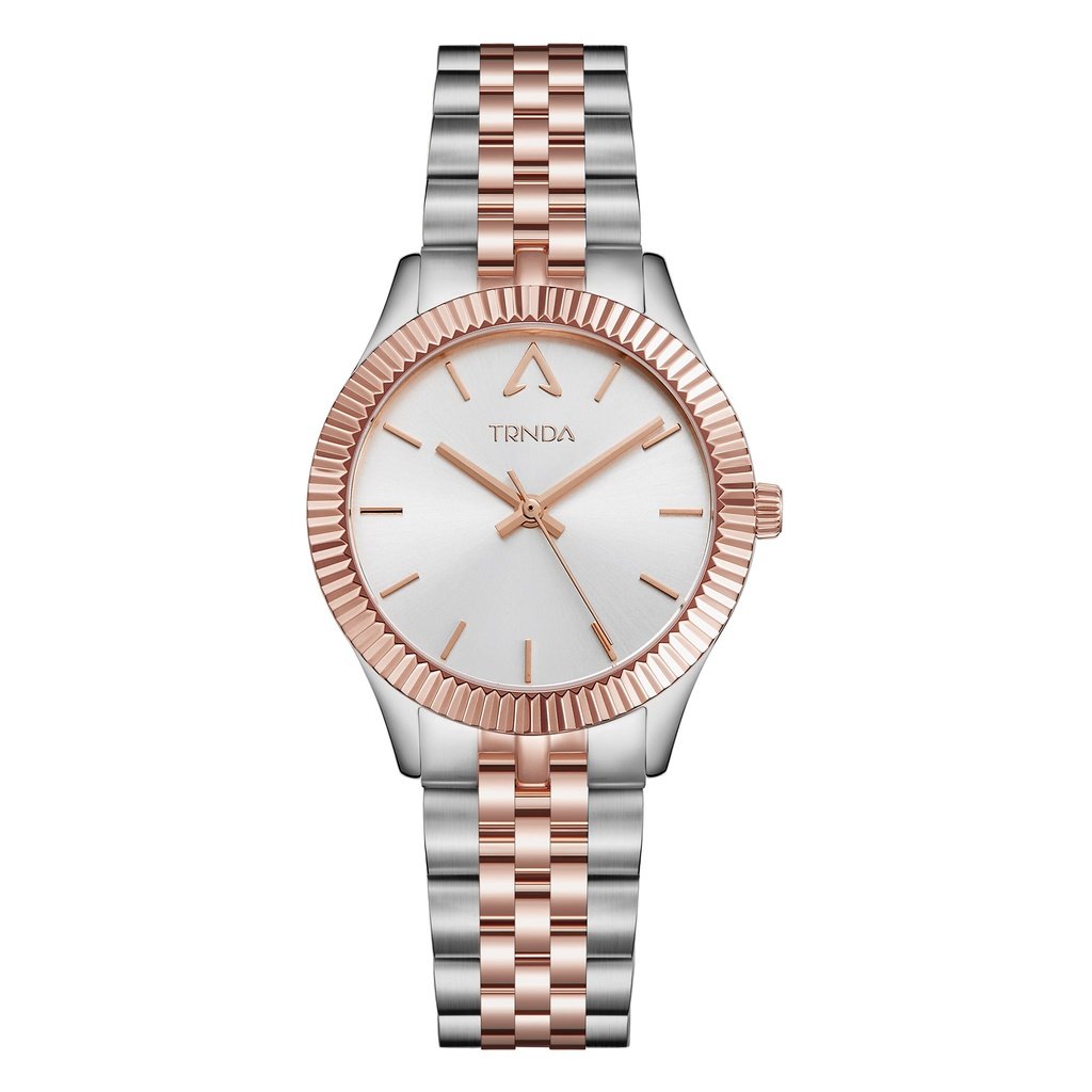 TRNDA Women's Watch with Silver Stainless Steel Case and Silver & Rose Gold Stainless Steel Band