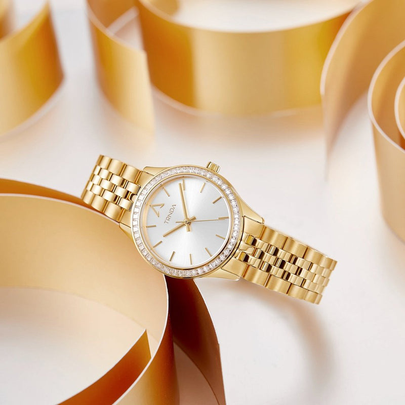 Trnda Women's Gold Stainless Steel Watch, Silver Dial | Trn32g by i-watch