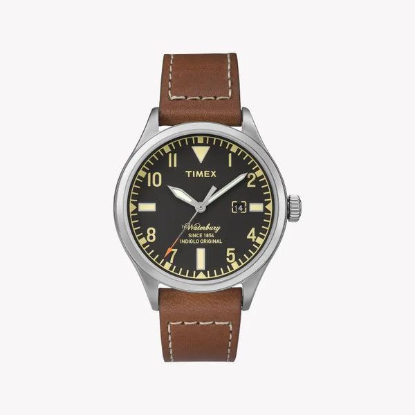 Timex Unisex Brown Leather Watch, Black Dial | Tw2p84000
