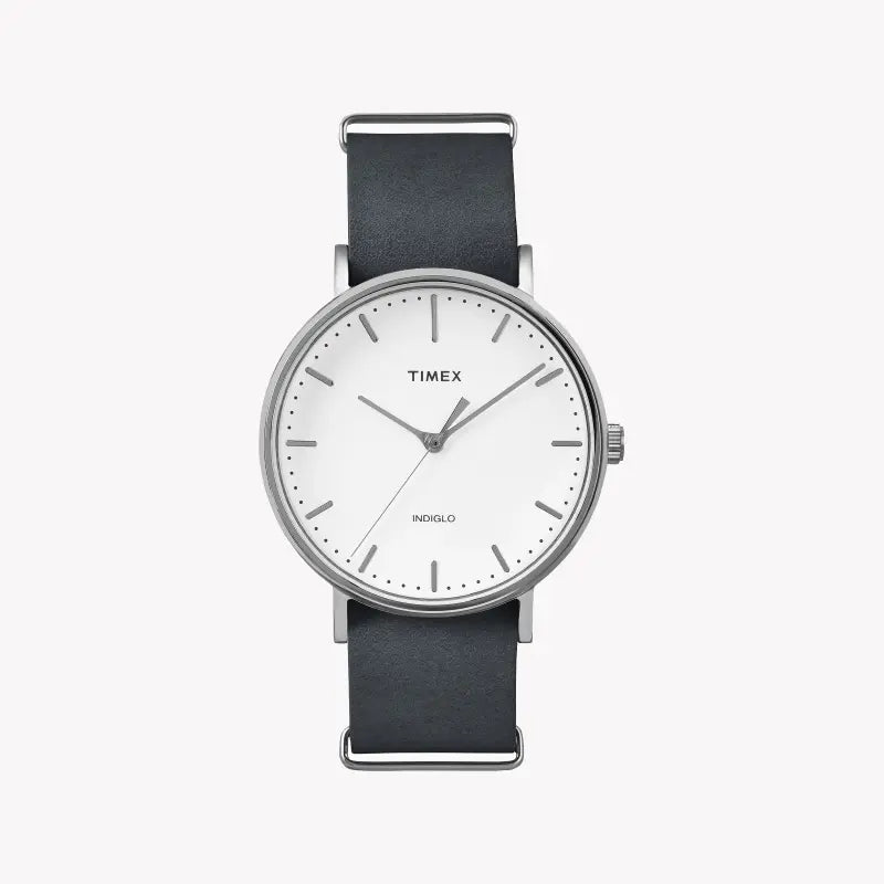 Timex Unisex Gray Leather Watch, White Dial | Tw2p91300