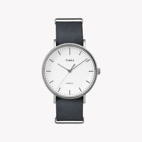 Timex Unisex Gray Leather Watch, White Dial | Tw2p91300