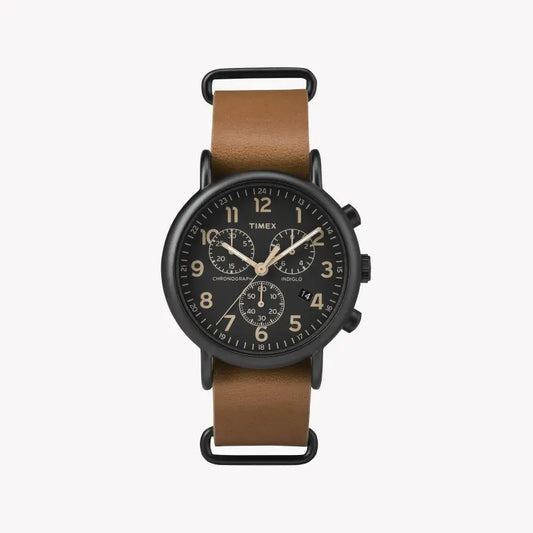 Timex Unisex Tan Leather Watch, Black Dial | Tw2p97500