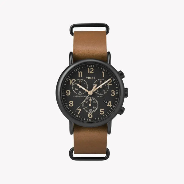 Timex Unisex Tan Leather Watch, Black Dial | Tw2p97500