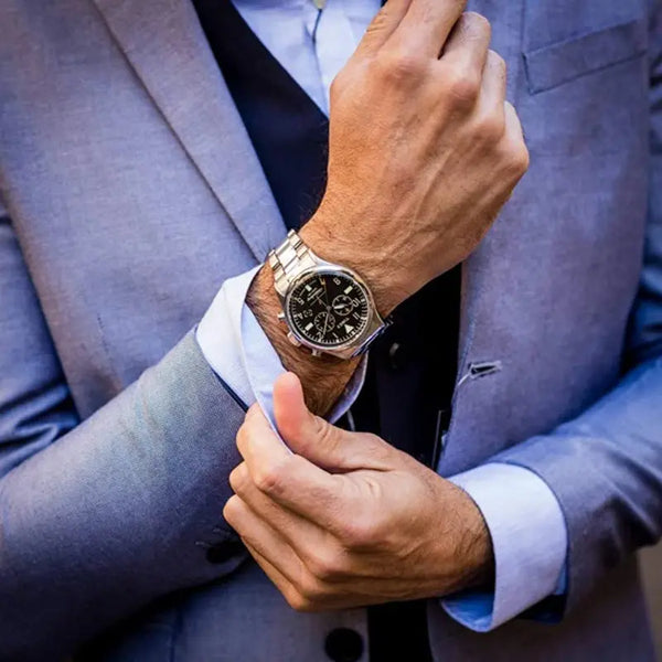 Timex Men's Silver Stainless Steel Watch, Black Dial | Tw2r24900