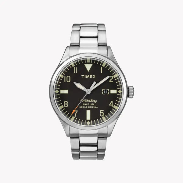 Timex Men's Silver Stainless Steel Watch, Black Dial | Tw2r25100
