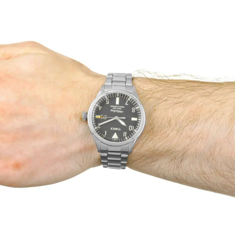 Timex Men's Silver Stainless Steel Watch, Black Dial | Tw2r25100