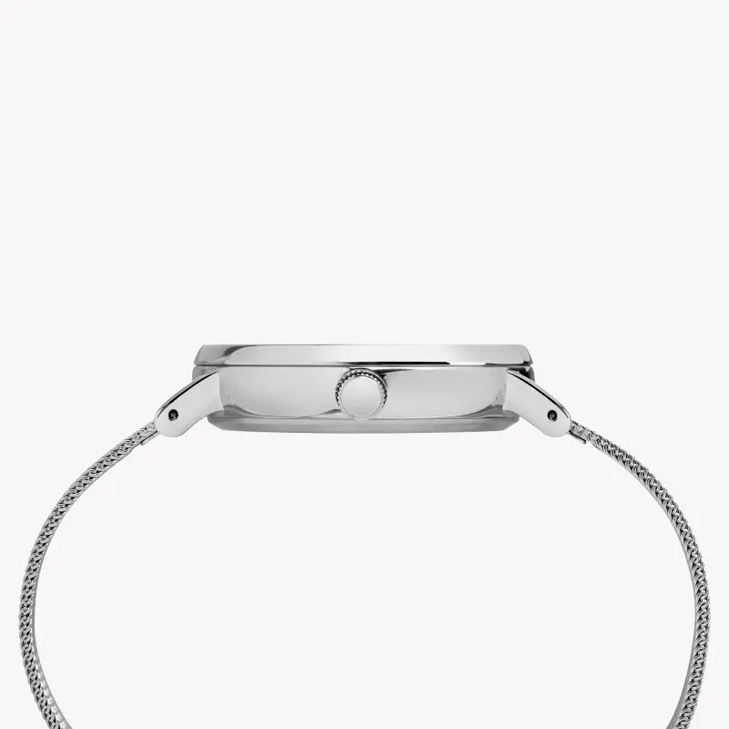 TIMEX Damenuhr mit silbernem Messinggehäuse und silbernem Edelstahlband