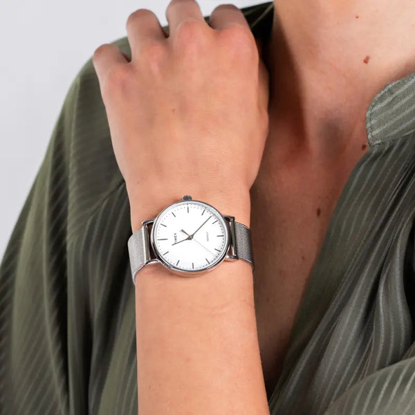 Timex Women's Silver Stainless Steel Watch, White Dial | Tw2r26600 by i-watch