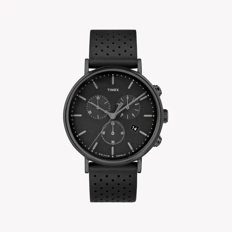 TIMEX Essential Fairfield TW2R26800 - Montre chronographe pour homme en cuir noir et cadran