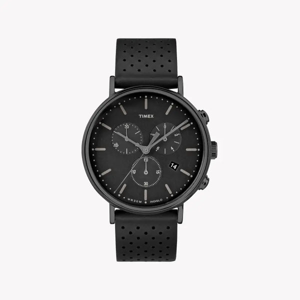Timex Men's Black Leather Watch, Black Dial | Tw2r26800