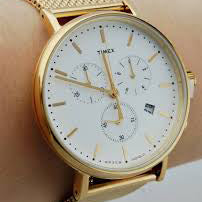 Timex Men's Gold Stainless Steel Watch, White Dial | TW2R27200