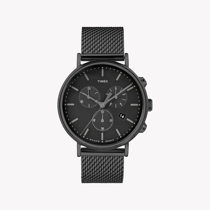 TIMEX TW2R27300 FAIRFIELD ESSENTIAL - MONTRE POUR HOMMES EN ACIER INOXYDABLE NOIR ET INDIGLO