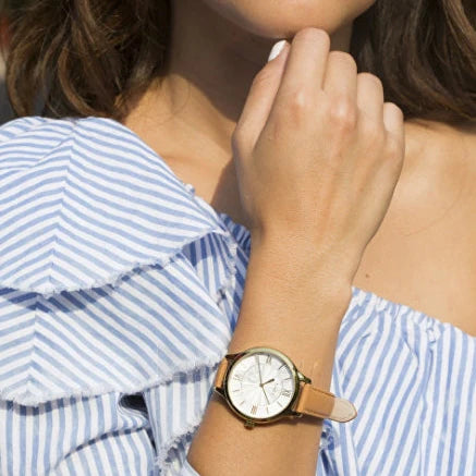 Timex Women's Brown Leather Watch, Silver Dial | Tw2r27900