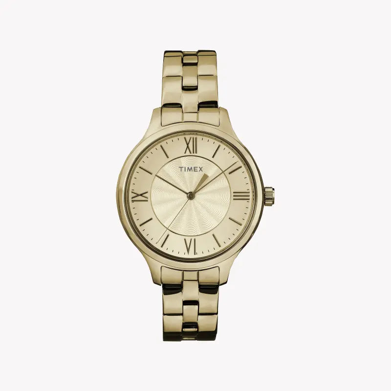 TIMEX Damenuhr mit goldenem Messinggehäuse und goldenem Edelstahlband