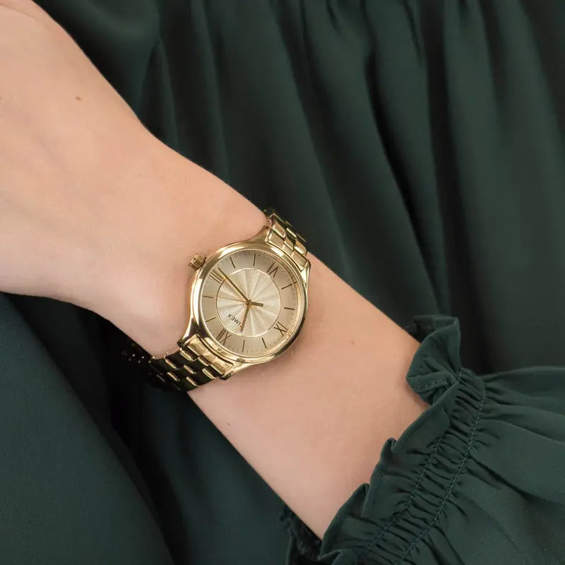 TIMEX Damenuhr mit goldenem Messinggehäuse und goldenem Edelstahlband