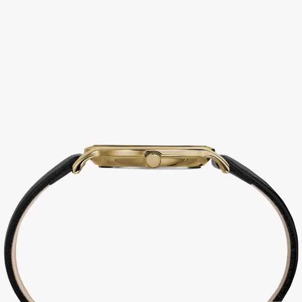 Timex Women's Black Leather Watch, Gold Case | Tw2r36400